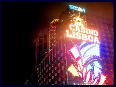 Lisboa, the first hotel casino of Macau, has many neon signs. It was built by Stanley Ho in 1970, and the annex in 1991.